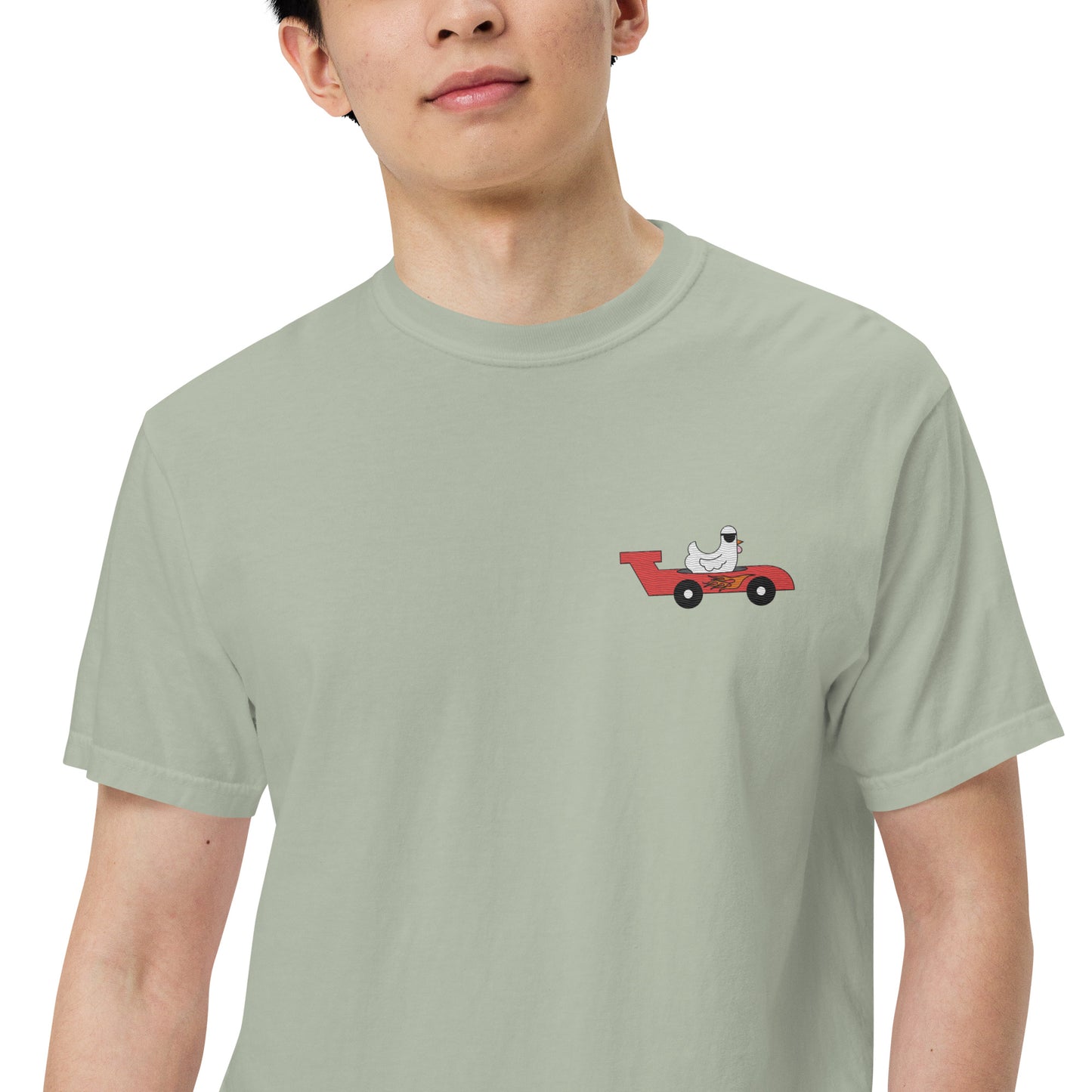 Chicken Racecar Embroidered Comfort Colors Shirt