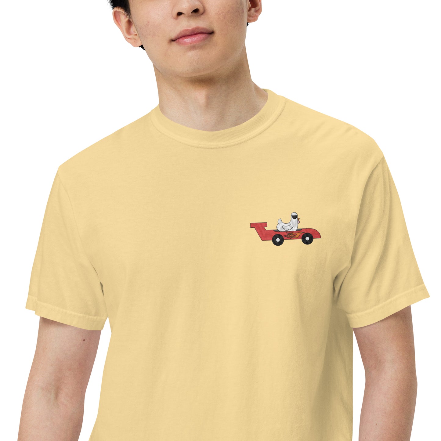 Chicken Racecar Embroidered Comfort Colors Shirt