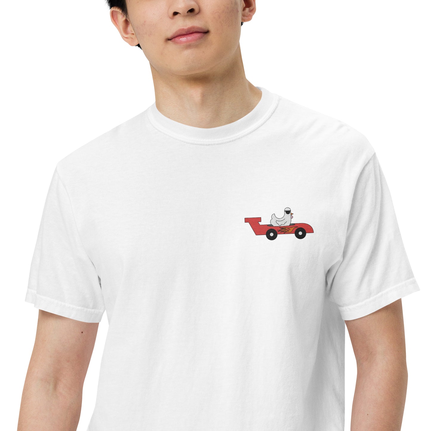 Chicken Racecar Embroidered Comfort Colors Shirt